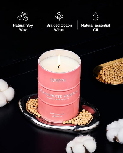 M&SENSE Grapefruit Cedar Scented Candles Large, Natural Soy Candles 21.2oz 120 Hour Slow Burning, Highly Scented Citrus Candles for Bathroom, Fresh Smelling Ordor Elimator Candle for Home