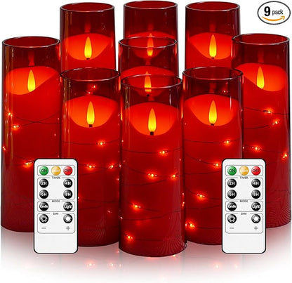 Flameless Candles with Embedded Star String, Battery Operated LED Pillar