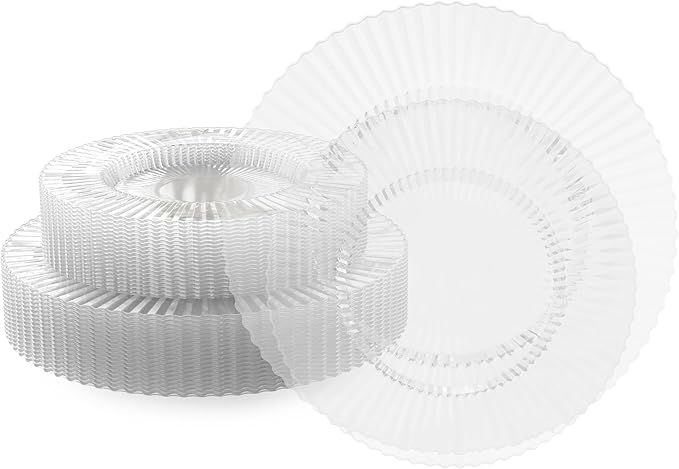 Exquisite 80 Piece Plastic Disposable Plates Set For 40 Guests I 20 X 9 Inch & 40 X 11 Inch Disposable Plastic Plates | Color: Clear | Great for Weddings Parties And Formal Occasions