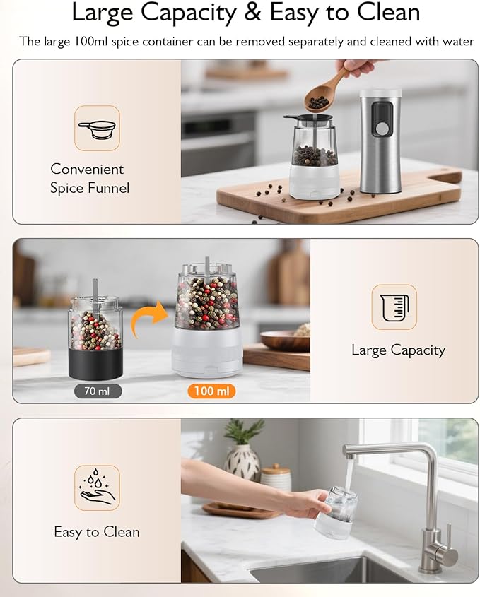 Electric Salt and Pepper Grinder Set, Upgraded 2-Speed Setting, External 5
