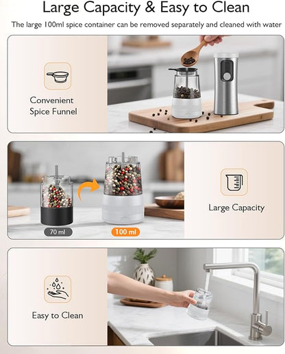 Electric Salt and Pepper Grinder Set, Upgraded 2-Speed Setting, External 5