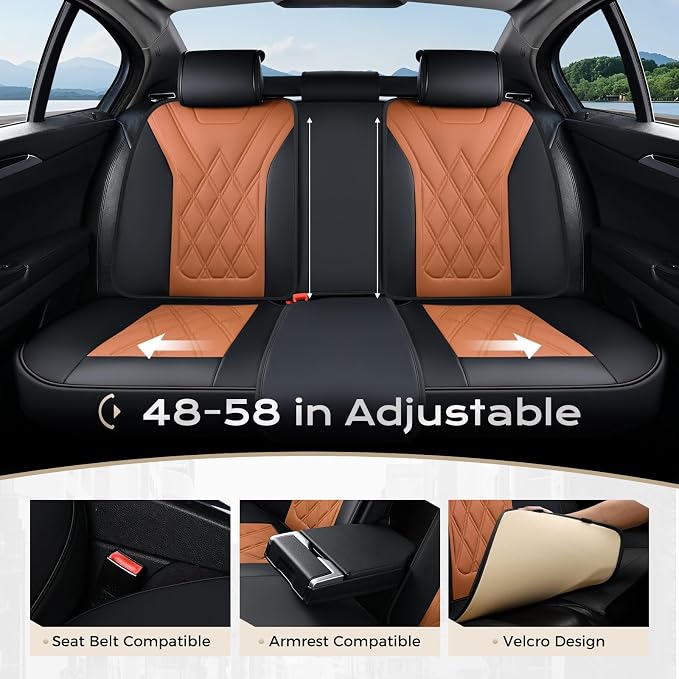 Coverado Car Seat Covers Full Set, Seat Covers for Cars, Front Seat Covers and Back Seat Cover Waterproof Leather Automotive Seat Cover, Universal Car Interior Protectors Cushion for Most Cars