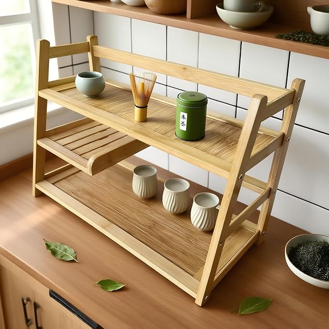 3 Tier Bamboo Matcha Station, coffee station organizer Shelf