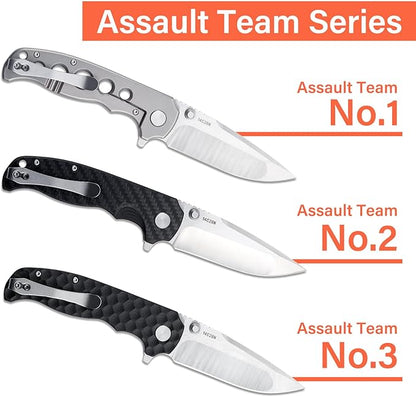 Men's Folding Pocket Knife – 3.4" Sandvik 14C28N Blade CNC Titanium Handle Ceramic Bearings, Liner Lock Deep Pocket Clip – EDC Knife for Outdoor Hiking, Survival Use