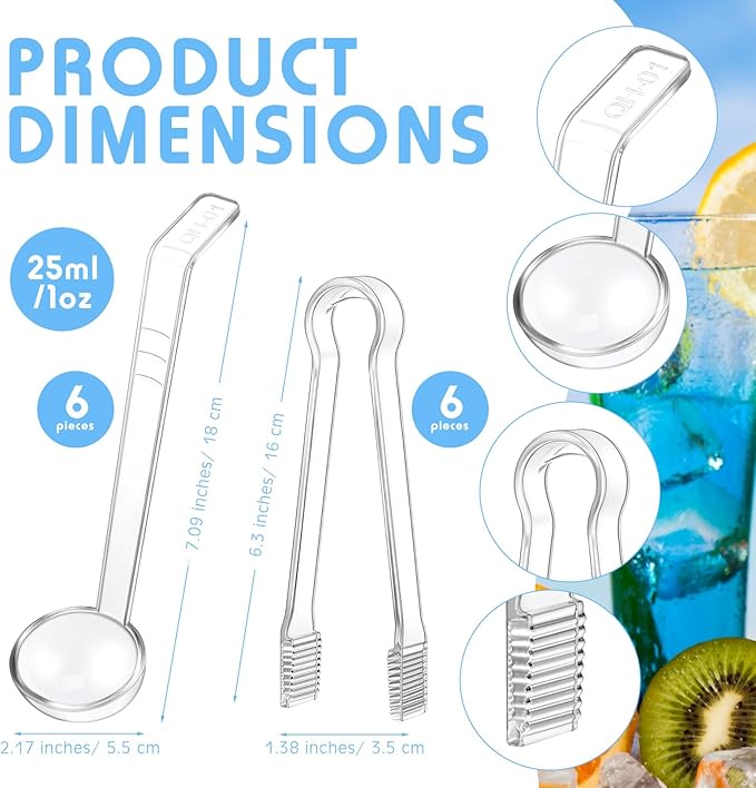 12 Pieces Plastic Serving Utensils Set Including 6 Pcs 1 oz Small Ladle and 6