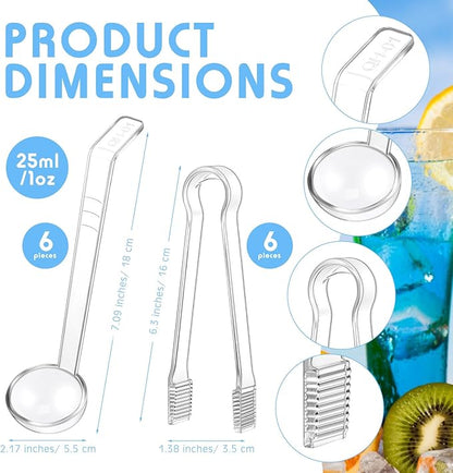 12 Pieces Plastic Serving Utensils Set Including 6 Pcs 1 oz Small Ladle and 6