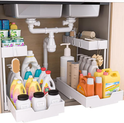NATURE'S SOURCE 2-Tier Under Sink Organizers and Storage 2 Pack Sliding L-shape