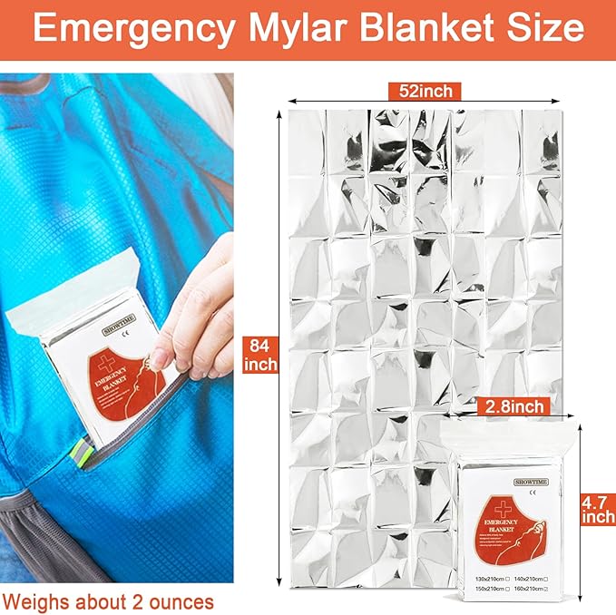Emergency Blankets Mylar Thermal Blanket (10 Pack-Silver) 84"x52" Space Blankets Survival for First Aid,Camping,Car Emergency Kit,Outdoor Camping,Hiking,First Aid,Marathon
