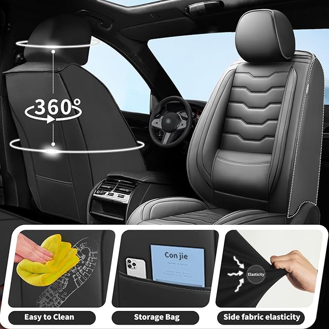 Fit Renegade Car Seat Covers for Jeep Renegade 2015-2024 -Full Set Premium Leather, Waterproof & Breathable，All-Weather Seat Cushion Protecto & Airbag Compatible, 5 Seats Black