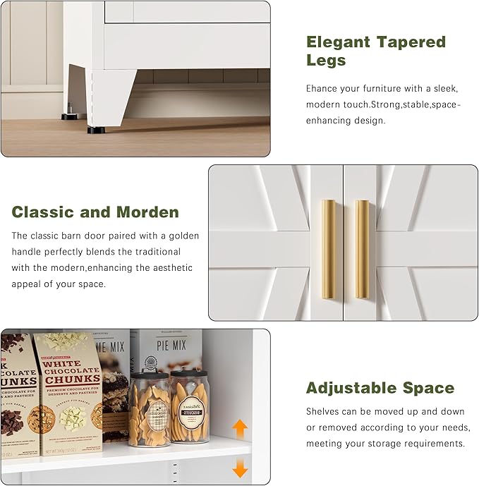 COFaR White Farmhouse Storage Kitchen Pantry Cabinet
