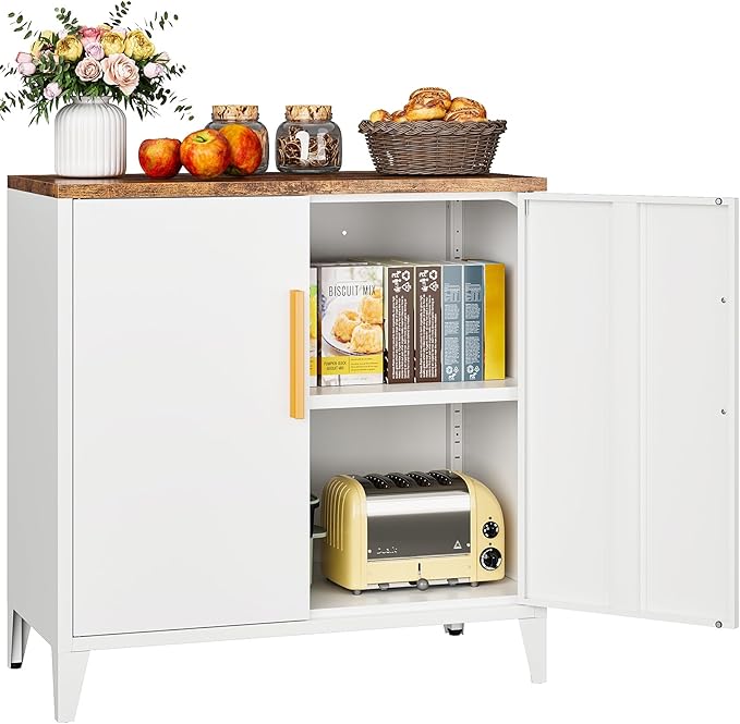 SISESOL White Storage Cabinet with Doors and Shelves,30 inch Small Pantry Cabinet Sideboard with Leg,Accent Cabinets with Storage,Side Floor Cabinets for Home,Kitchen,Coffee Bar,Dining/Living Room