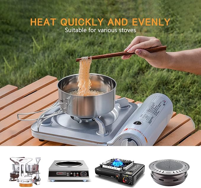 Lixada Camping Cookware Set, 4PCS Portable Stainless Steel Camp Cook Set, Lightweight Stackable Camping Pots and Pans Plate Set Camping Gear for Outdoor Backpacking Camping Hiking Picnic