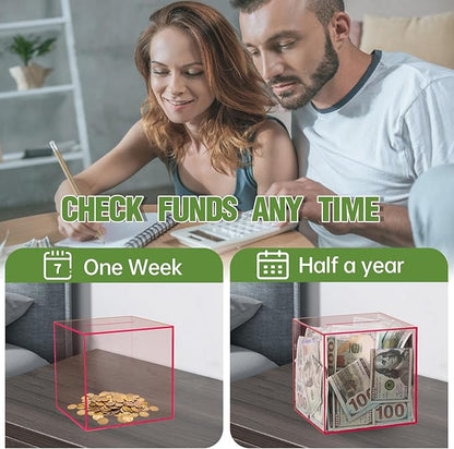 Clear Piggy Bank for Adults/Kids, Acrylic Unopenable Money Box for Cash Coin Saving, Must Break to Open, Money Saving Jar for Adults Boys Girls, Size 5.9''
