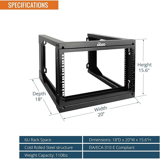 Tecmojo 6U Wall Mount Server Rack, Open Frame Network Rack