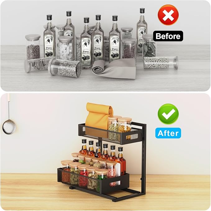 Petiza Under Sink Organizer Pull Out Cabinet Organizer Adjustable Height 2 Tier