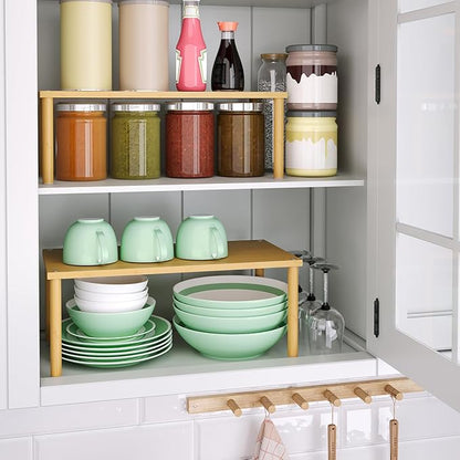 VERTORGAN Cabinet Organizer Shelf, Kitchen Counter Shelves, Bamboo Stackable