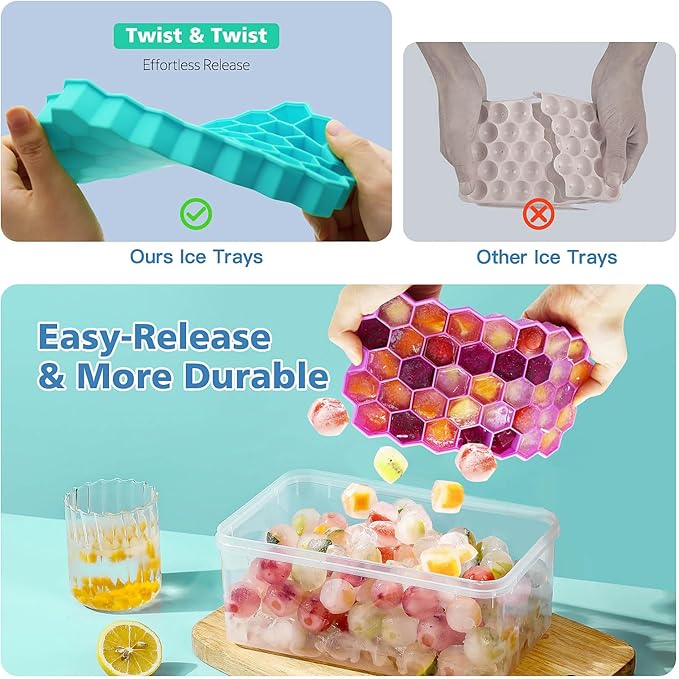 Azyh Ice Cube Trays for Freezer, 3 Pack Ice Cube Tray