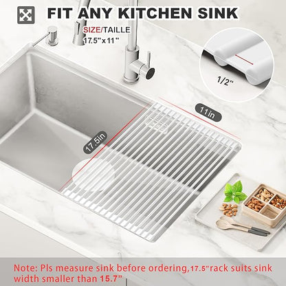 MERRYBOX Roll Up Over The Sink Dish Drying Rack Silicone Wrapped Foldable