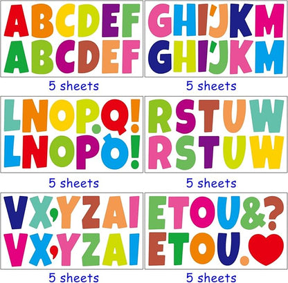 Bemeol 360 Pcs 30 Sheets Bulletin Board Letters 2.5 Inches Alphabet Stickers Self Adhesive Stick on Letters for Poster Board Classroom School Home Decor(Colorful)