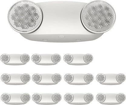 SPECTSUN 12 Pack LED Emergency Lighting Fixture with Battery Backup and Bug Eye Heads-US Standard Emergency Light Combo-Compact Design?“Thermoplastic Housing for Indoor Outdoor