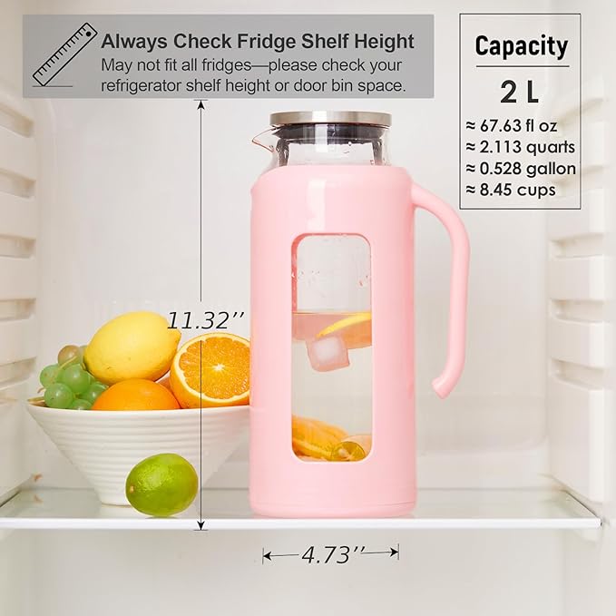 Delove Glass Pitcher with Lid & Shatterproof Shell – Heat-Resistant