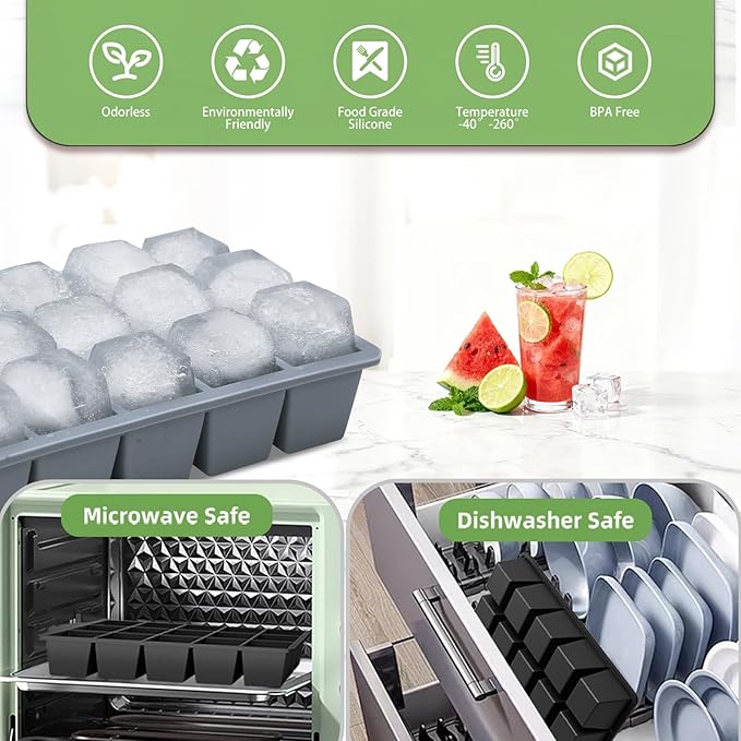 Ice Cube Trays for Freezer, 3 Pack Easy Release Slicone Ice Cube Tray