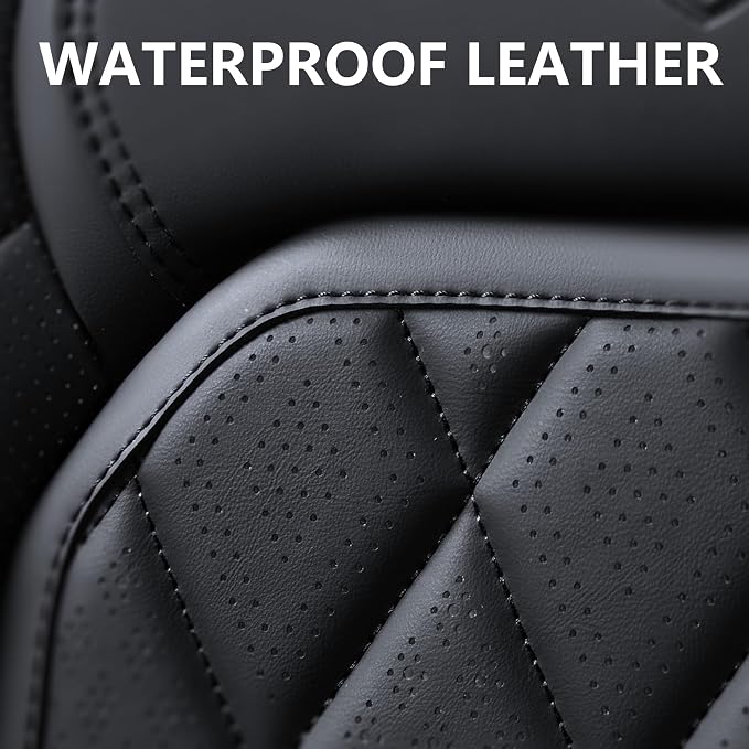 Coverado Car Seat Covers Full Set, Front and Back Seat Covers for Cars, Luxury Faux Leather Waterproof Seat Covers, Black Car Seat Covers, Car Seat Protector Accessories Universal Fit Most Vehicles