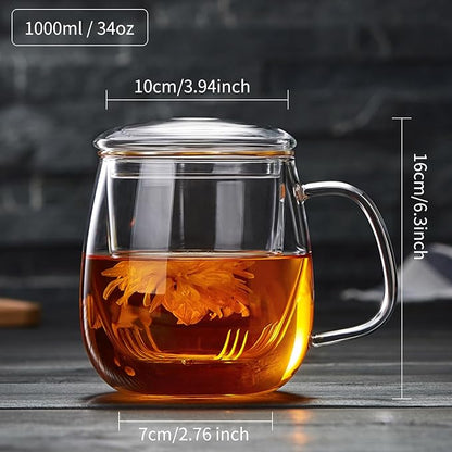 DOPUDO Large Glass Tea Cup, 34 oz Borosilicate Glass Tea Mug