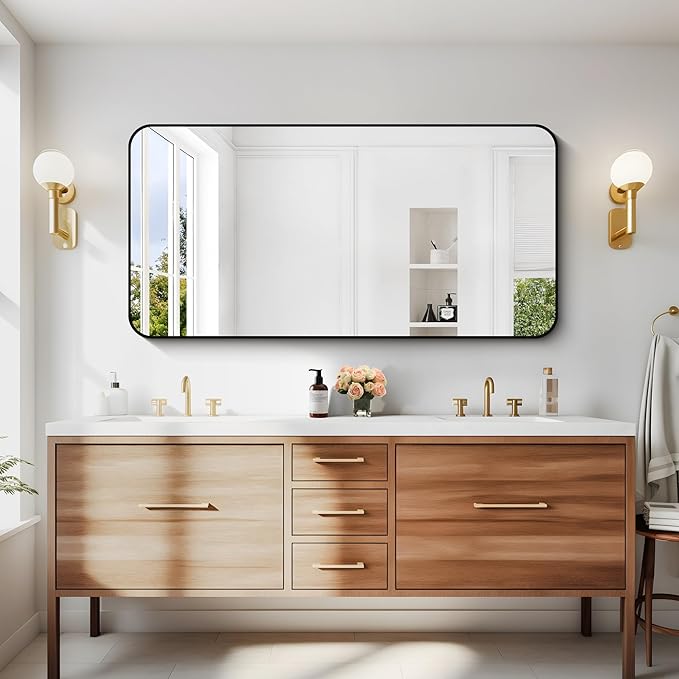 24" x 48"Bathroom Mirror, Matte Black Wall Mirror