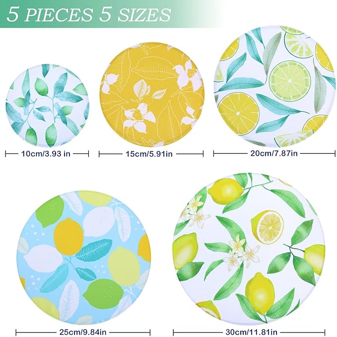 5 Pieces Bowl Covers Reusable, 5 Size Elastic Cloth Bowl Covers