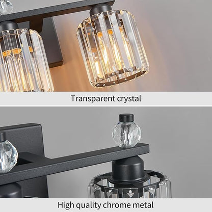 FDPBY Bathroom Vanity Lights 3-Light Sand Black Modern Crystal Vanity Light