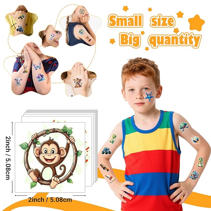 Glow in Dark 3D Temporary Tattoos for Kids, 117 Unicorn Mermaid Truck Dinosaur Space Cartoon Animal Waterproof Fake Tattoos, Luminous Small Stickers for Boys Girls Birthday Party Favor