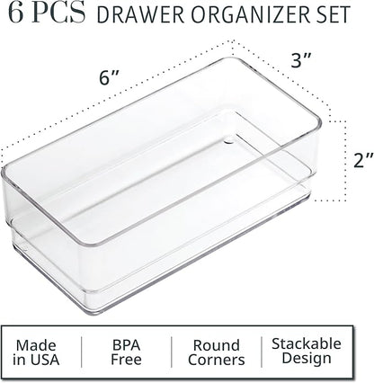 STORi SimpleSort 6-Piece Stackable Clear Drawer Organizer Set | 6" x 3" x 2"