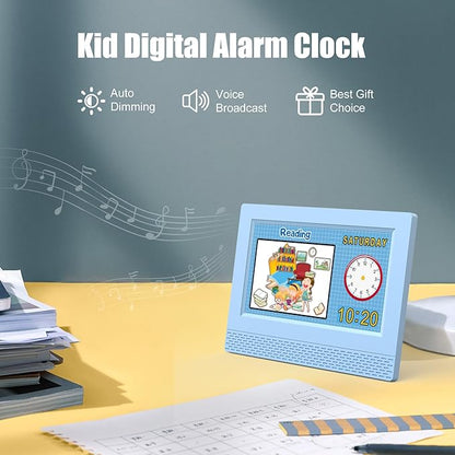 Kids Digital Alarm Clock Colorful, 7" Large LED Time Display Children's Sleep Trainer, Eye-Caring Digital Clock for Girls Boys Bedrooms Bedside, 17 Alarm Clock Settings Easy to Use Kids Birthday Gift