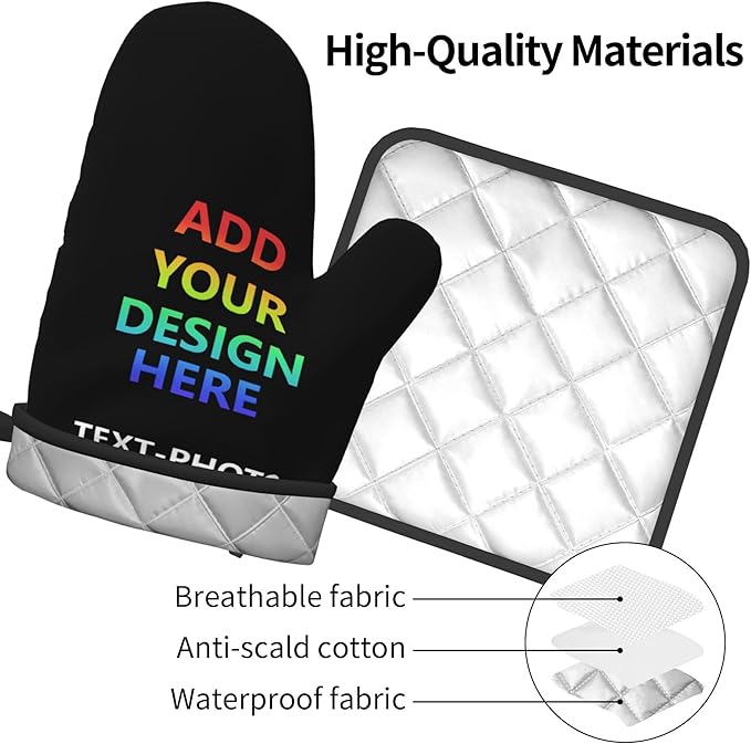 Custom Oven Mitts and Pot Holders Sets Personalized Customized Logo Text Image