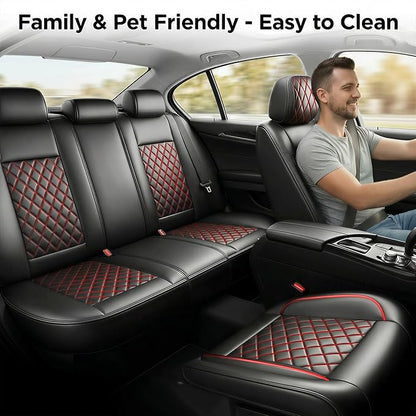 Car Seat Covers Compatible with Hyundai Ioniq 2017-2025 2026 - Full Set 5 Seats Luxury Leather All-Weather Seat Cushions & Protectors, Waterproof & Breathable, Airbag Compatible (Redline)