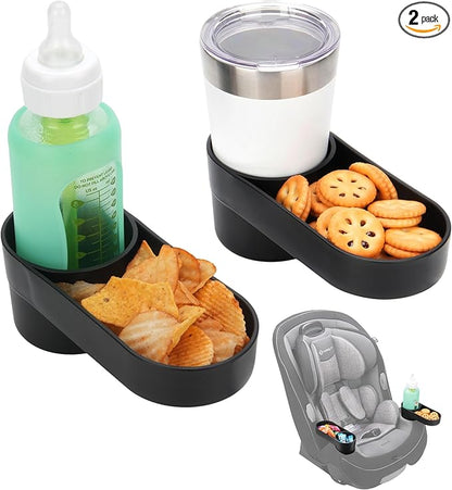 2-Packs Car Seat Snack Tray with Cup Holder for Safety 1st EverFit & Grow and Go | Maxi-COSI Pria | Cosco All-in-One Car Seat, Car Seat Cup Holder Accessory, Dishwasher Safe, Black (Model C6577&C6474)