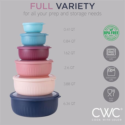 COOK WITH COLOR Prep Bowls with Lids- Wide and Deep Nesting Plastic Small