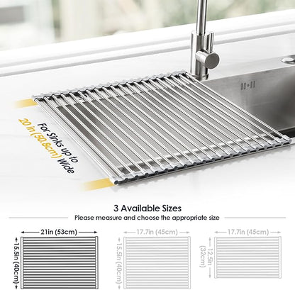 Tomorotec Stainless Steel Roll-Up Dish Drying Rack Marble Color Silicone Edges