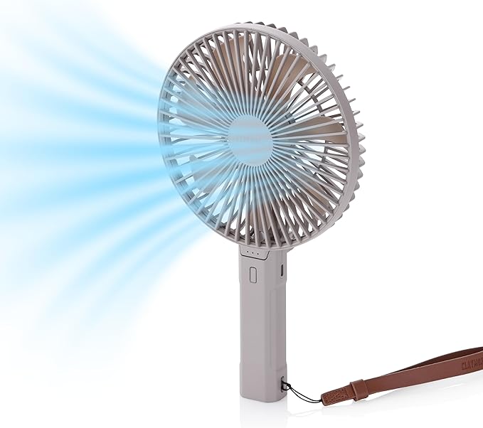 Claymore Handy A (Gray) Portable Handheld Fan – BLDC Motor Foldable, 4,900mAh Rechargeable, USB-C Charging, 3 Speed Settings Function Personal Fan for Travel, Outdoor & Indoor Use.