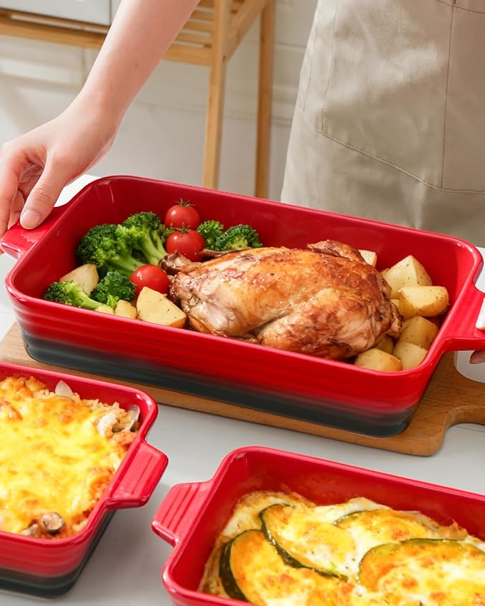 Casserole Dishes For Oven, Heat-Resistant Ceramic Bakeware Set Of 4 Rectangular