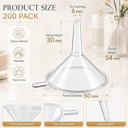 Hoolerry 200 Pcs Small Funnel for Filling Small Bottles Clear Plastic Mini