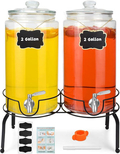 2 Gallon Beverage Dispenser 2 Pack, Stainless Steel Spigot Drink Dispenser