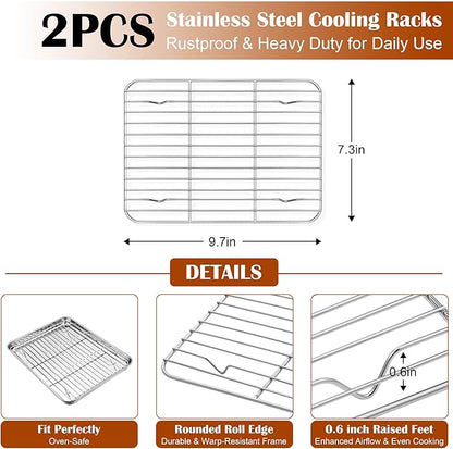 E-far Small Baking Sheet with Wire Rack, Stainless Steel Cookie Sheets Trays &
