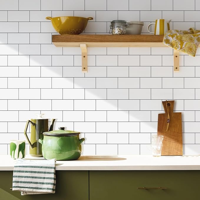 Vamos Tile 100-Piece Glossy Pure White Peel and Stick Backsplash Tile, Stick on