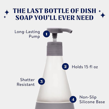 Cleancult Dish Soap Dispenser (15oz, 2 Pack) - Refillable Glass Soap Dispenser with Pump - Shatter Resistant Dish Soap Dispenser for Kitchen Sink - Non Slip Silicone Sleeve - Charcoal