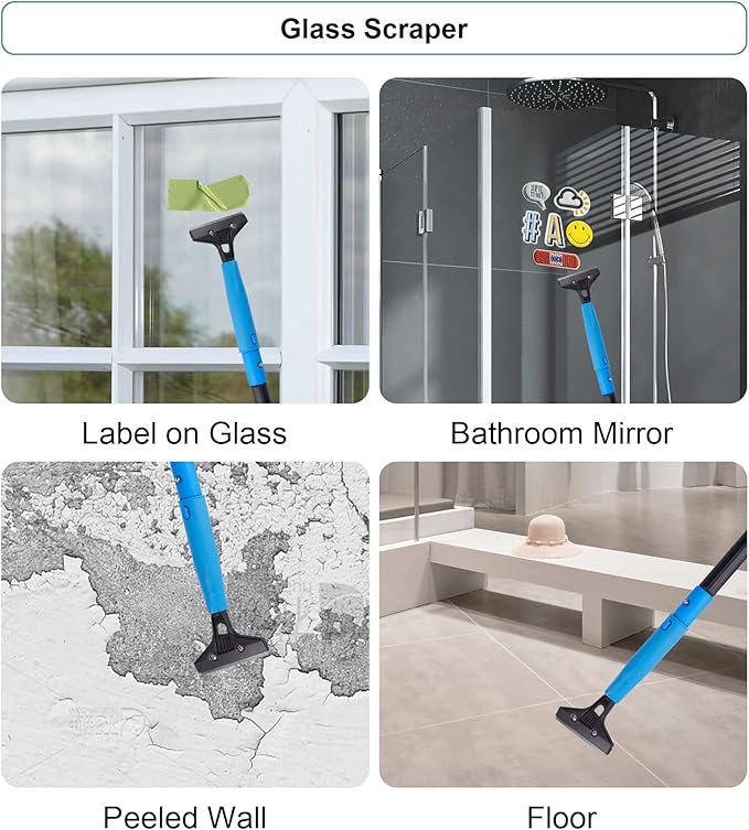 Swivel Squeegee Kit with 4 Extension Poles,Glass Scraper, Bendable Duster, 2 Window Scrubber Cloth for Glass, Car, Floor, Home,Garden