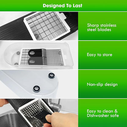 LHS Multifunctional Food Chopper - Onion, Vegetable Slicer Dicer Cutter, Potato Cutter - Veggie Chopper with Container (4 in 1, Black)