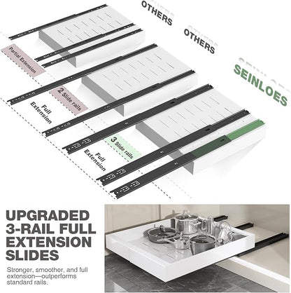 Seinloes 2 Pack Pull Out Cabinet Organizer 19" Deep, Full Extension 3 Slide