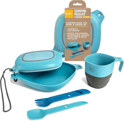 UCO 6-Piece Camping Mess Kit with Bowl, Plate, Camp Cup, and Switch Spork Utensil Set